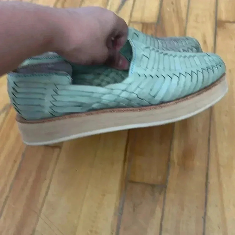 Leather woven platform turquoise sandals - Picture 3 of 7